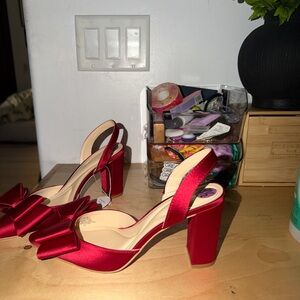 Jessica Simpson Red Satin Block Heels